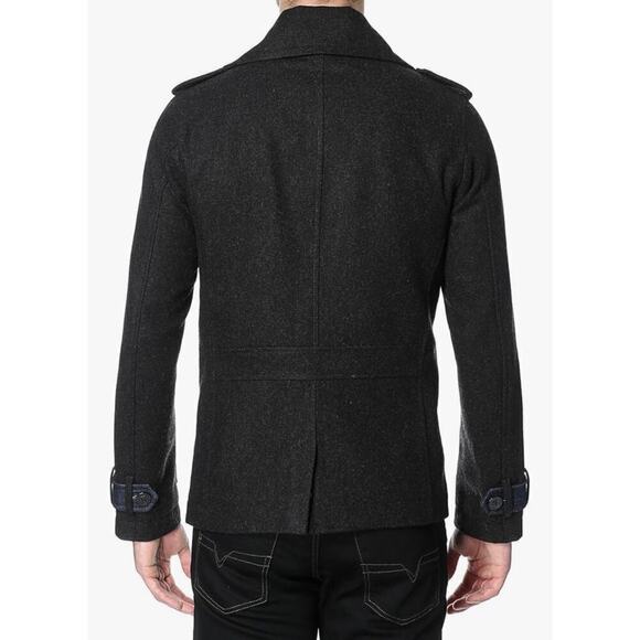 Diesel Men's W-Champ Double-Breasted Wool-Blend Coat Charcoal Black Size Large - Picture 6 of 16